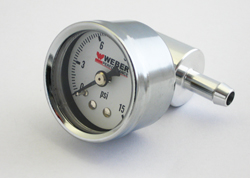 Chrome fuel pressure gauge & billet adaptor combo Weber